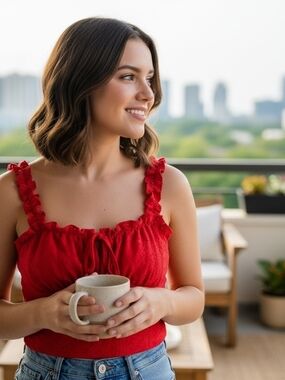 SHEIN Red Ruffled Strap Bandeau Crop Top